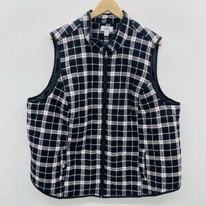 Croft & Barrow Womens Plus Size 3X Flannel Quilted Zippered Vest in Black/White